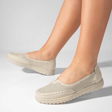 REDUCERI INCALTAMINTE, Espadrile perforate dama bej din Piele naturala MOD11349, modlet.ro