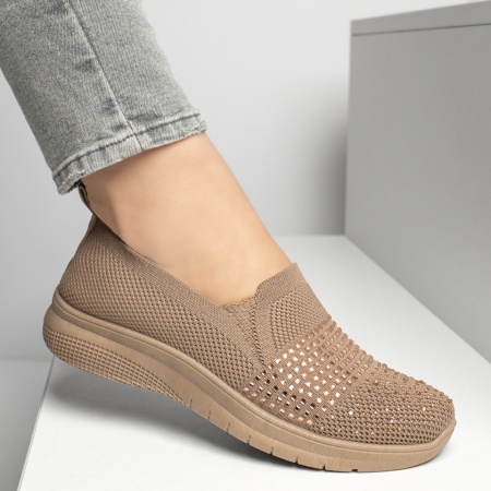 Espadrile sport dama cu strasuri aplicate khaki ZEF13178