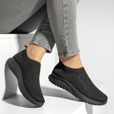 Espadrile sport dama cu talpa groasa si strasuri negre MOD13177, 3, modlet.ro