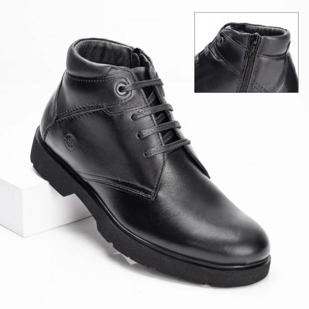 Ghete barbati negre cu siret si fermoar din Piele naturala MOD02495, 3, modlet.ro