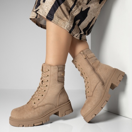 Ghete Dama, Ghete dama cu fermoar khaki suede MOD12272, modlet.ro