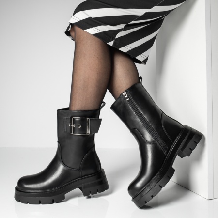 Ghete dama cu fermoar si catarama negre MOD12912, 3, modlet.ro