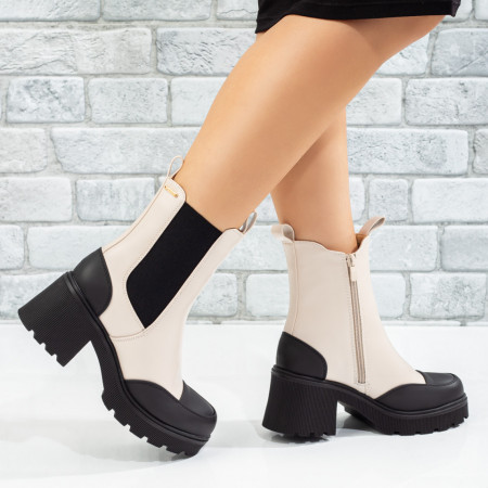 REDUCERI INCALTAMINTE, Ghete dama cu insertie de material elastic bej cu negru MOD10756, modlet.ro