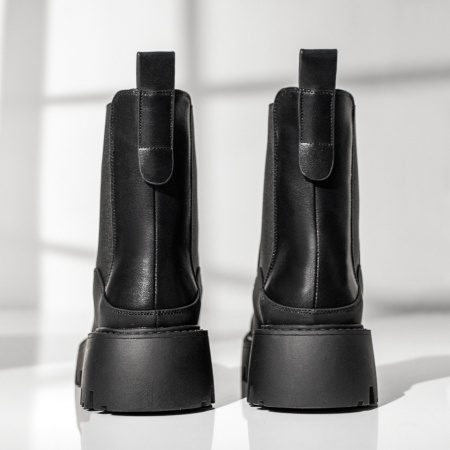 Ghete dama cu insertie de material elastic negre din Piele naturala MOD14062, 2, modlet.ro