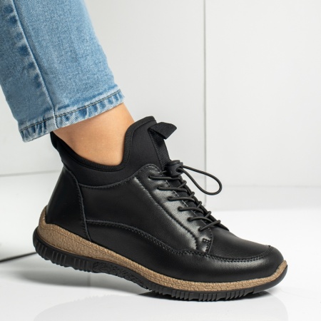 Ghete dama cu siret elastic si fermoar negre din Piele naturala DORA68, 3, modlet.ro