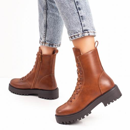 Ghete dama cu siret, fermoar si talpa groasa maro MOD07204, 2, modlet.ro