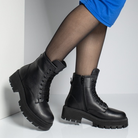 Ghete dama cu siret negre din Piele naturala MOD10664, 3, modlet.ro