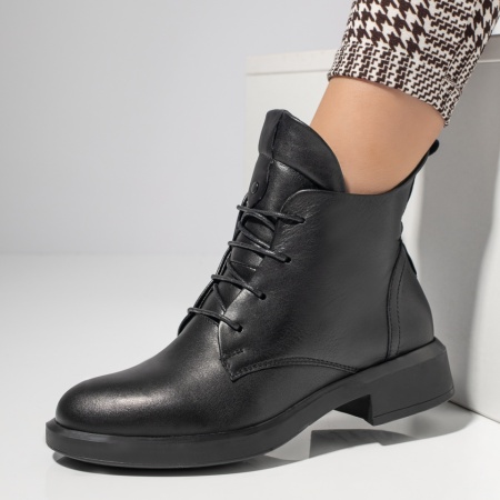 Ghete dama cu siret negre din Piele naturala MOD10778, 2, modlet.ro
