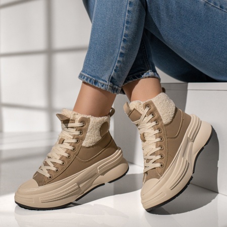 Ghete Dama, Ghete dama cu siret si talpa groasa khaki MOD12240, modlet.ro