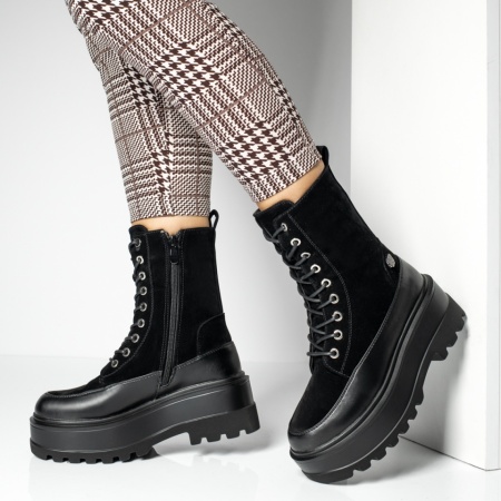 Ghete dama cu talpa groasa negru suede MOD14141, 3, modlet.ro