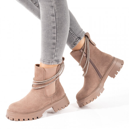 Ghete Dama, Ghete dama cu talpa groasa si accesoriu cu strasuri khaki MOD10715, modlet.ro