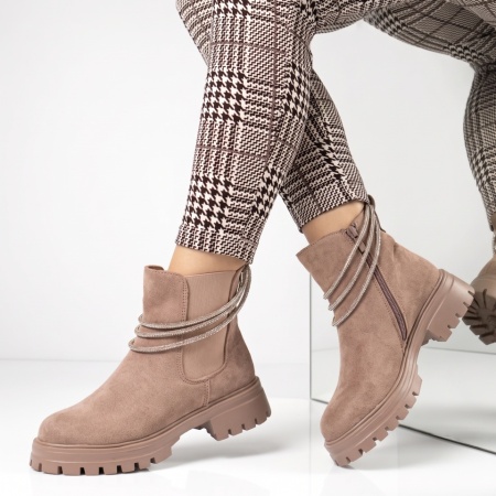 Ghete dama cu talpa groasa si accesoriu cu strasuri khaki MOD10715, 3, modlet.ro
