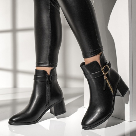 Ghete dama cu toc si fermoar negre MOD12635, 4, modlet.ro