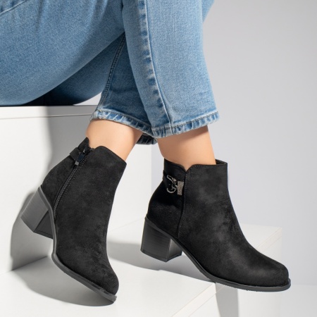 Ghete dama cu toc si fermoar negru suede MOD12399, 3, modlet.ro