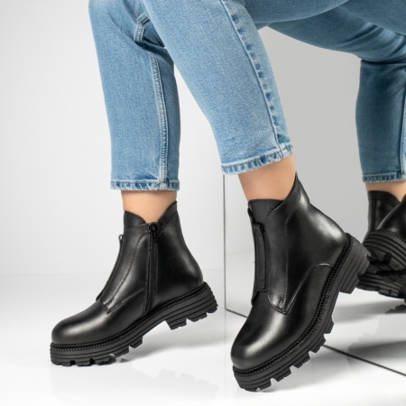Ghete dama negre cu fermoar din Piele Naturala MOD12455, 4, modlet.ro