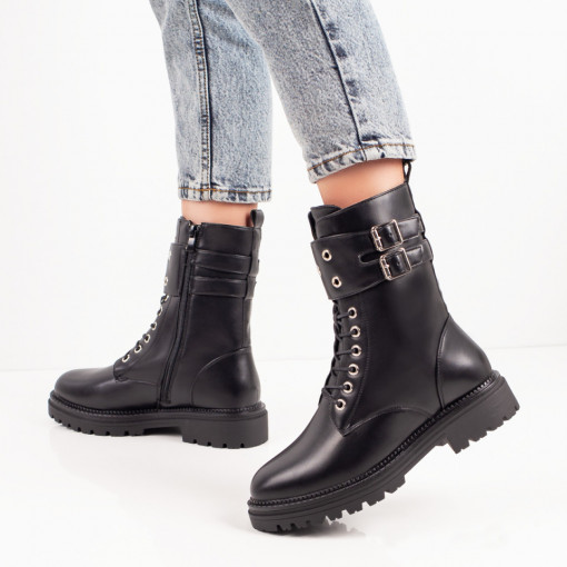 Ghete dama negre cu fermoar si catarama MOD06985, 2, modlet.ro