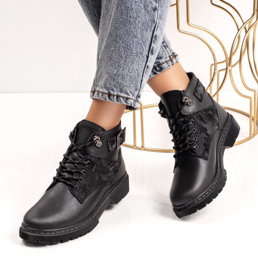 Ghete dama negre cu siret si catarama decorativa din Piele naturala MOD07238, 2, modlet.ro