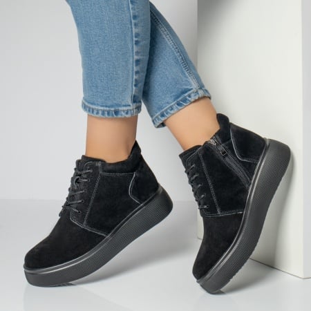 Ghete dama negre suede din Piele Naturala ZEF12219, 1, zeforia.ro