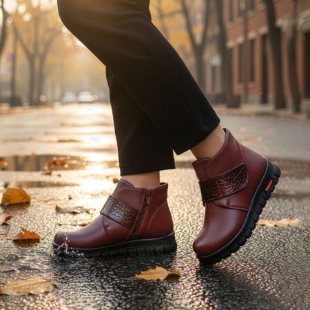 Ghete Dama, Ghete dama scurte cu fermoar si scai visinii MOD14098, modlet.ro