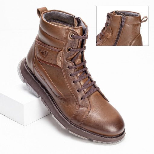 Ghete barbati, Ghete maro barbati din Piele naturala cu fermoar si siret MDL07561 - modlet.ro
