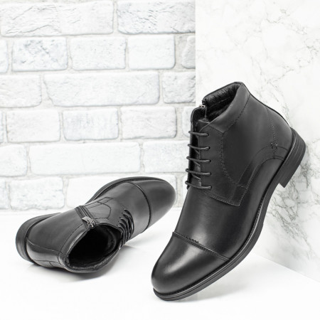 Ghete barbati, Ghete negre barbati cu fermoar din Piele naturala MOD14070, modlet.ro