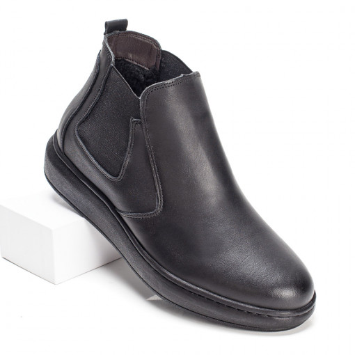 REDUCERI INCALTAMINTE, Ghete negre barbati din Piele naturala cu material elastic MOD07490, modlet.ro