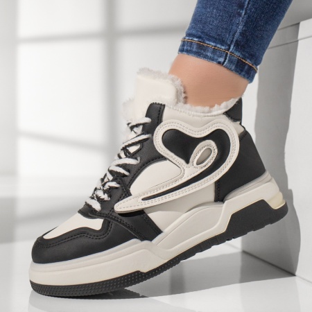 Ghete sport dama cu talpa groasa alb cu negru MOD10855, 1, modlet.ro
