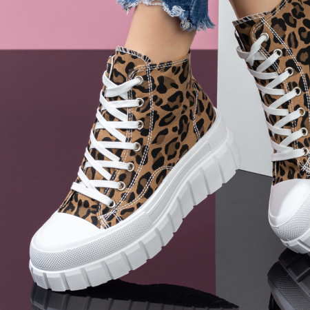 Ghete sport dama cu talpa groasa bej cu print MOD07931, 4, modlet.ro