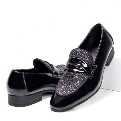 Mocasini barbati, Mocasini barbati cu aspect lucios negri glitter ZEF05408, zeforia.ro