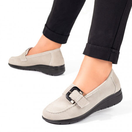 REDUCERI INCALTAMINTE, Mocasini dama cu catarama decorativa gri suede din Piele naturala ZEF09884, zeforia.ro