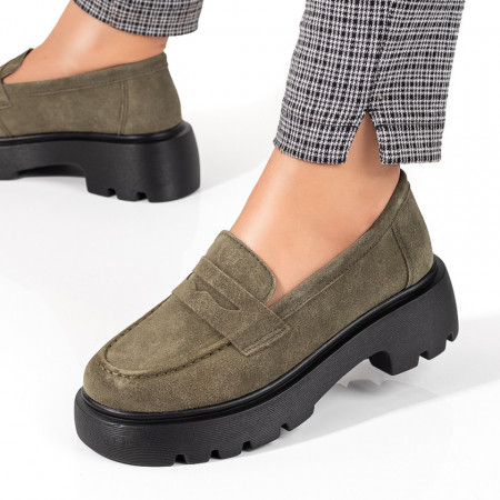 Balerini si Mocasini Dama, Mocasini dama cu talpa groasa din Piele naturala verzi suede MOD09889, modlet.ro