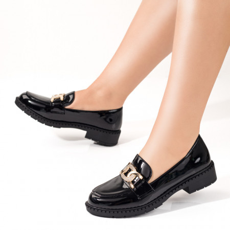 Balerini si Mocasini Dama, Mocasini dama cu talpa joasa negri luciosi MOD09810, modlet.ro