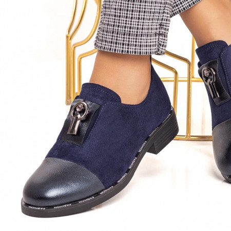 Pantofi casual dama, Pantofi albastri dama casual cu accesoriu si talpa joasa ZEF033835 - zeforia.ro