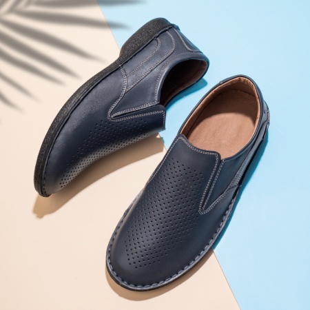 Pantofi barbati casual cu perforatii albastri din Piele naturala MOD00996