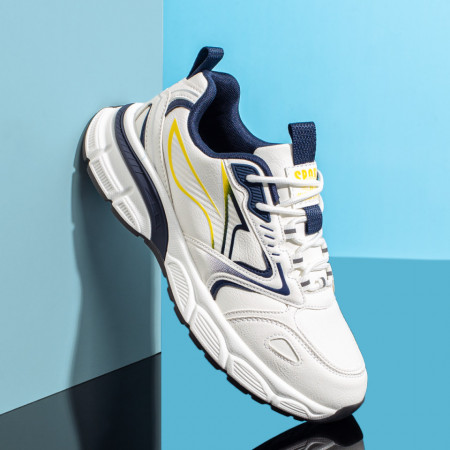 Plateste Jumatate!, Pantofi barbati sport albi cu albastru si galben MOD10042, modlet.ro