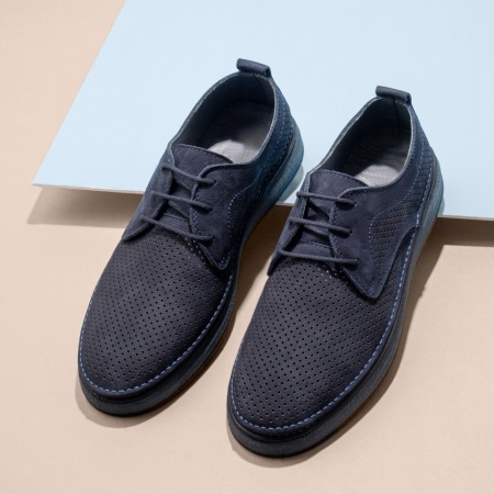 Pantofi casual barbati cu peforatii albastri din Piele naturala MOD13769