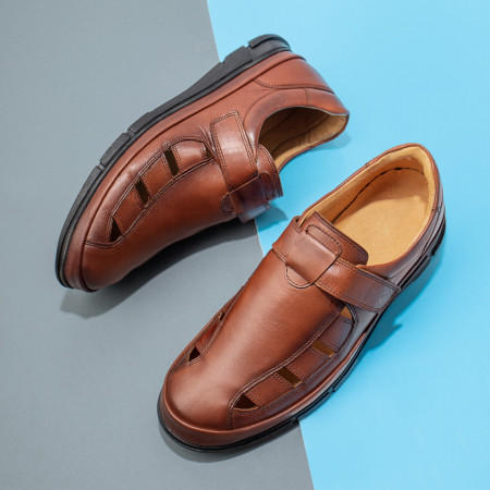 Reduceri Incaltaminte Barbati, Pantofi casual barbati cu perforatii maro din Piele naturala ZEF11461 - zeforia.ro