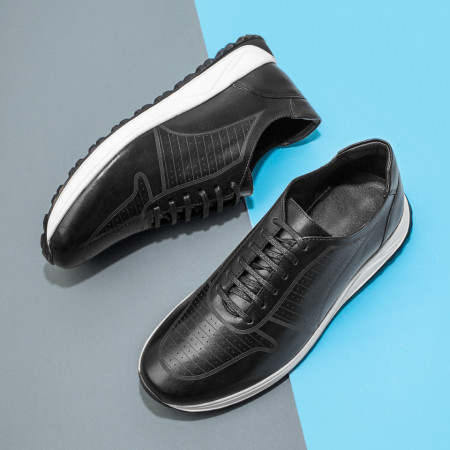REDUCERI INCALTAMINTE, Pantofi casual barbati cu siret negri din Piele naturala MOD11463, modlet.ro