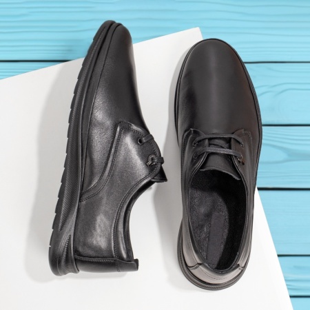 REDUCERI INCALTAMINTE, Pantofi casual barbati cu siret negri din Piele naturala MOD12064, modlet.ro