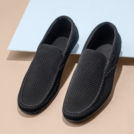 Incaltaminte barbati, Pantofi casual barbati negri cu perforatii MOD13285, modlet.ro