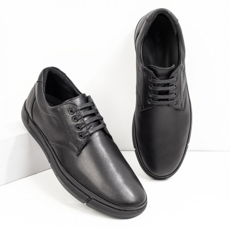 Pantofi casual barbati negri cu siret din Piele naturala MOD08765
