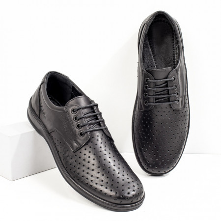 Pantofi casual barbati, Pantofi casual barbati negri cu siret si perforatii din Piele naturala ZEF08935 - zeforia.ro
