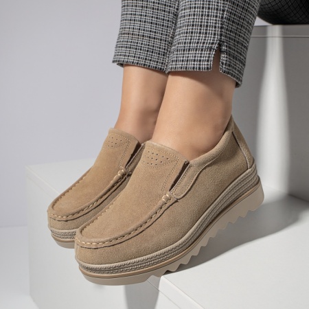 Pantofi casual cu platforma khaki suede din Piele naturala MOD11690, 3, modlet.ro