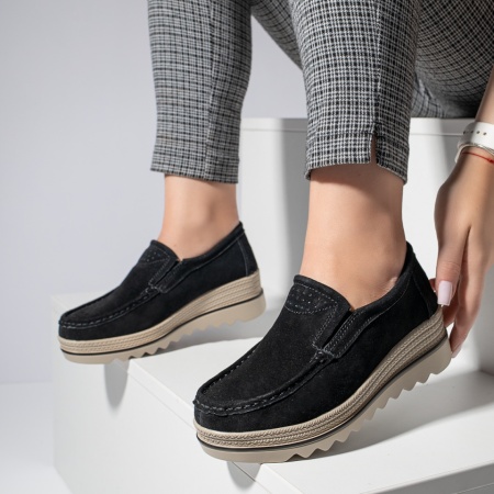 Pantofi dama, Pantofi casual cu platforma negri suede din Piele naturala MOD11690, modlet.ro
