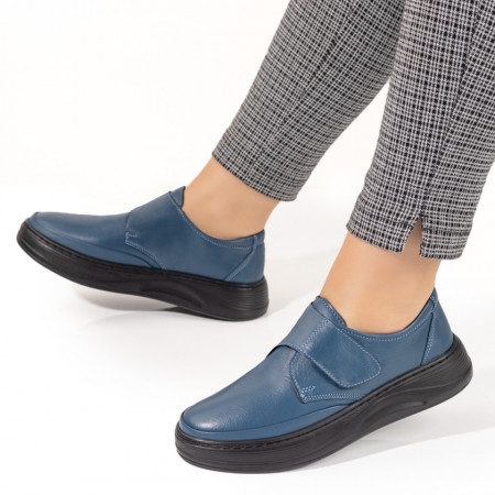Pantofi casual dama, Pantofi casual dama albastri din Piele naturala cu scai ZEF10462 - zeforia.ro