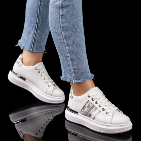 Pantofi casual dama albi cu argintiu MOD09604, 2, modlet.ro