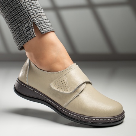 Pantofi casual dama bej cu scai din Piele naturala MOD06740, 3, modlet.ro