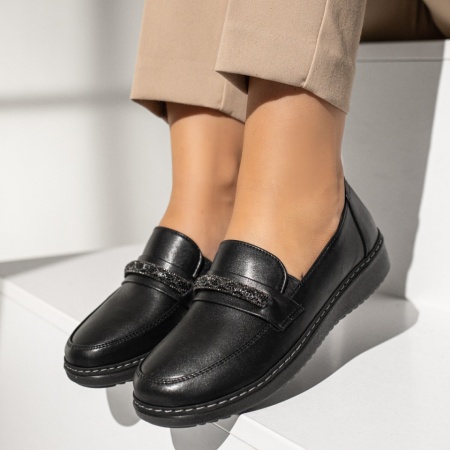 Pantofi casual dama cu accesoriu decorativ negri MOD09983