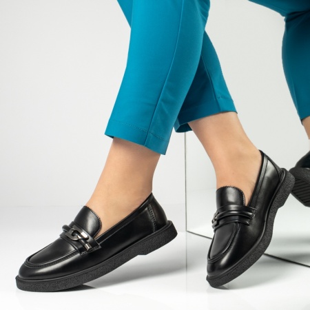 Pantofi casual dama cu accesoriu metalic negri IRIS21, 2, modlet.ro