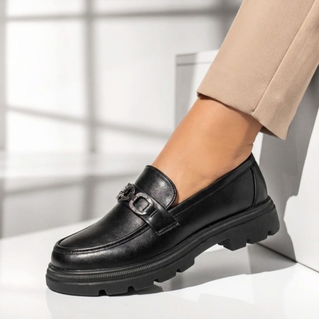 Pantofi casual dama cu accesoriu metalic negri LILI4, 2, modlet.ro